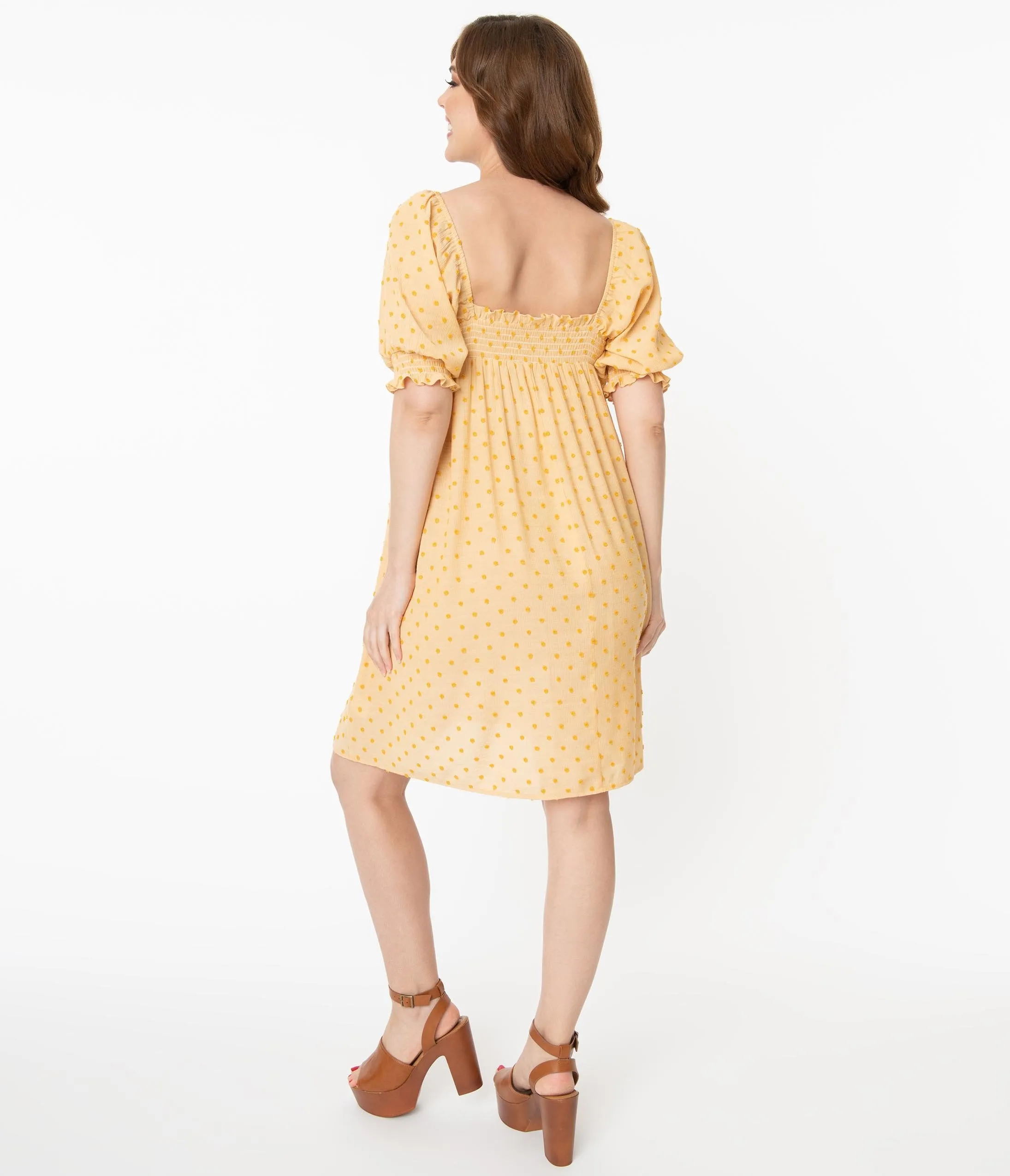 1960s Mellow Yellow Flocked Babydoll Dress