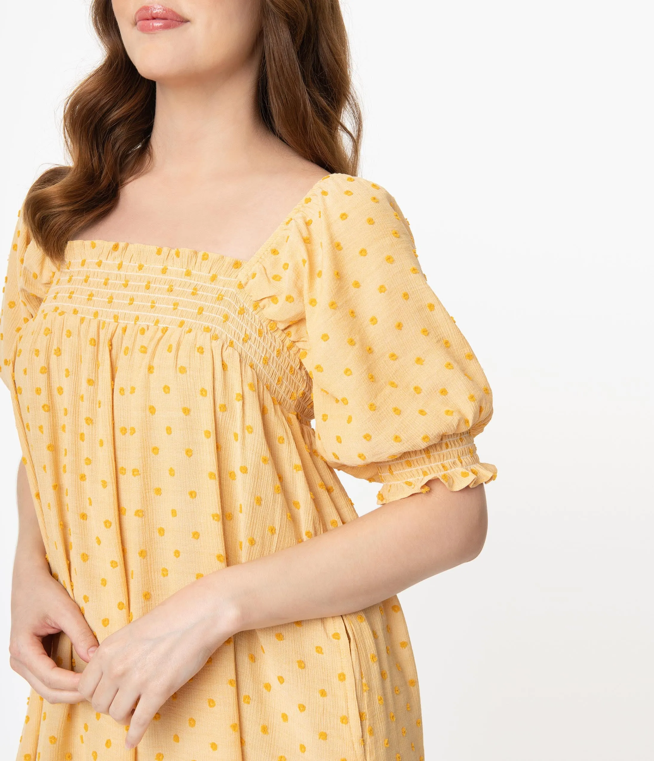 1960s Mellow Yellow Flocked Babydoll Dress