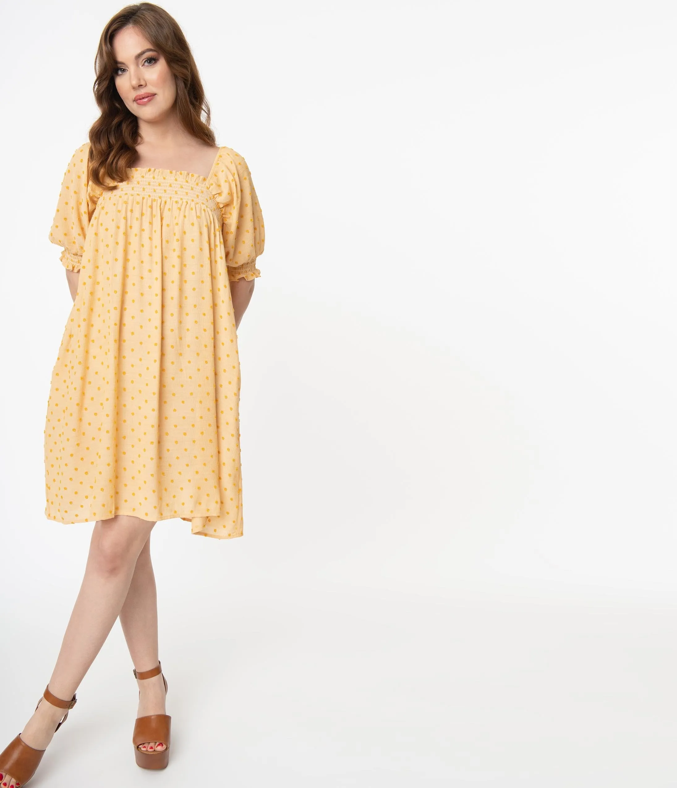 1960s Mellow Yellow Flocked Babydoll Dress