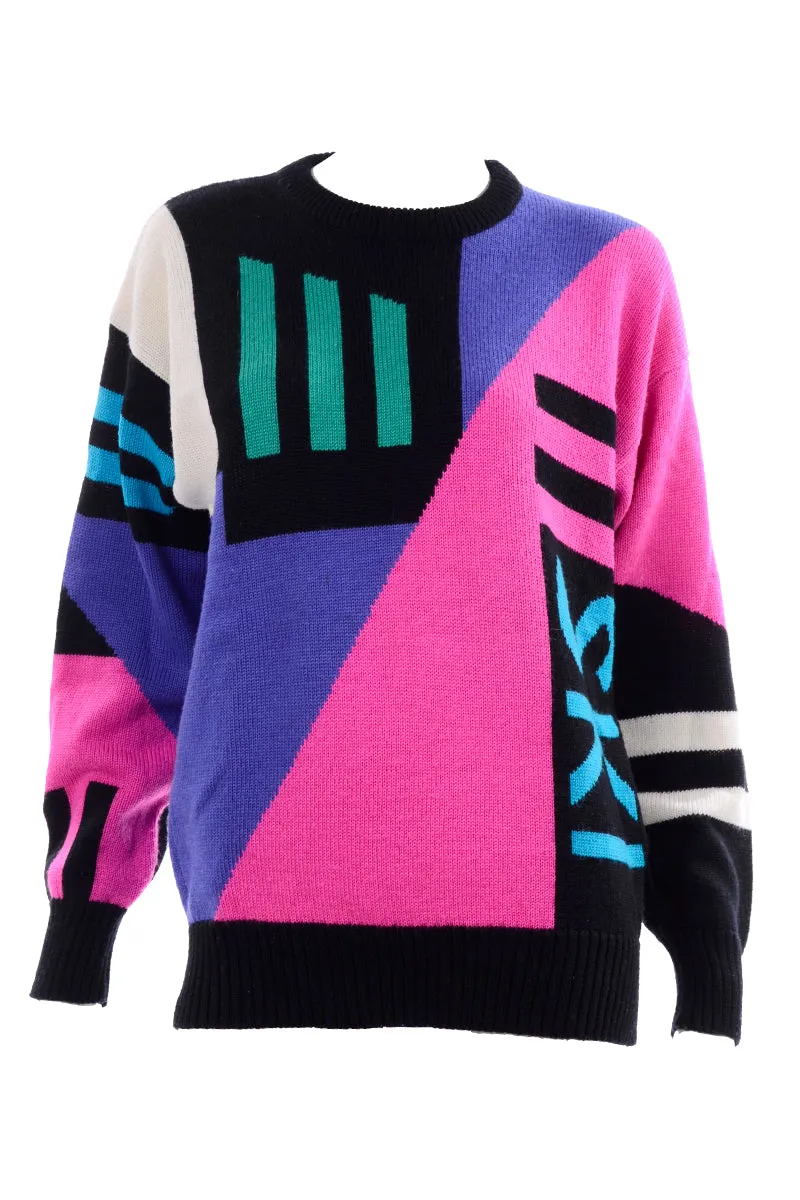 1980s Tyrolia Novelty "SKI" Abstract Oversized Wool Sweater Size Medium