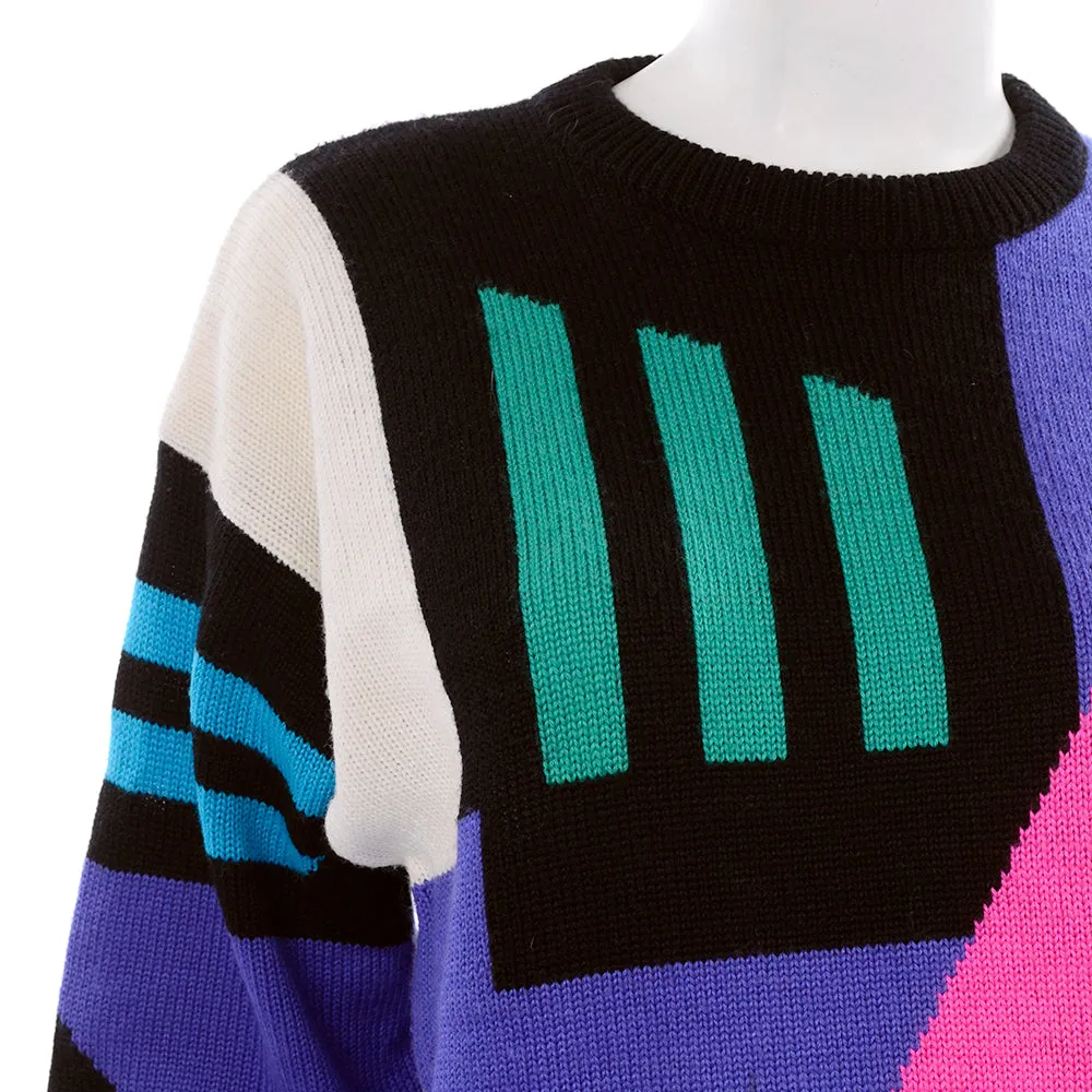 1980s Tyrolia Novelty "SKI" Abstract Oversized Wool Sweater Size Medium