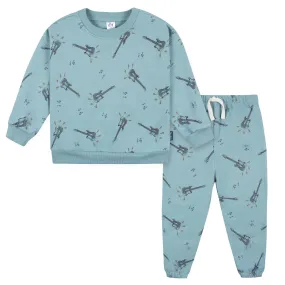 2 piece Top   Pant Set - Teal Guitars