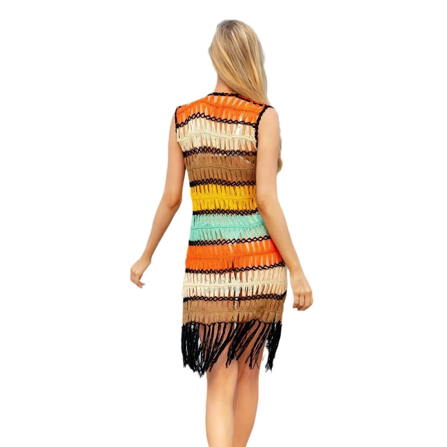 2023 New Crochet Hollow Out Sleeve Tunic Beach Cover Up Cover-ups Beach Dress Beach Wear