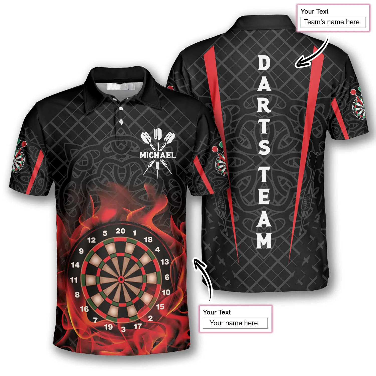 3D All Over Print Addict Celtic Pattern Custom Darts Polo Shirts for Men