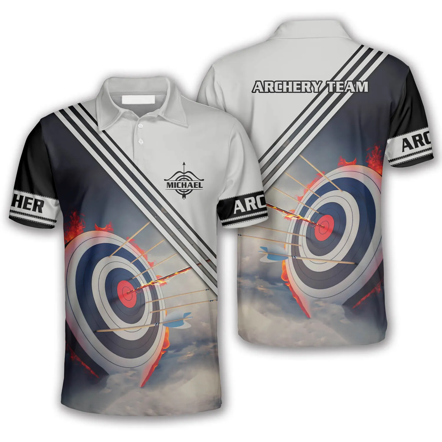 3D All Over Print Archery Target On Fire Custom Archery Polo Shirts for Men, Archery 3D Shirt