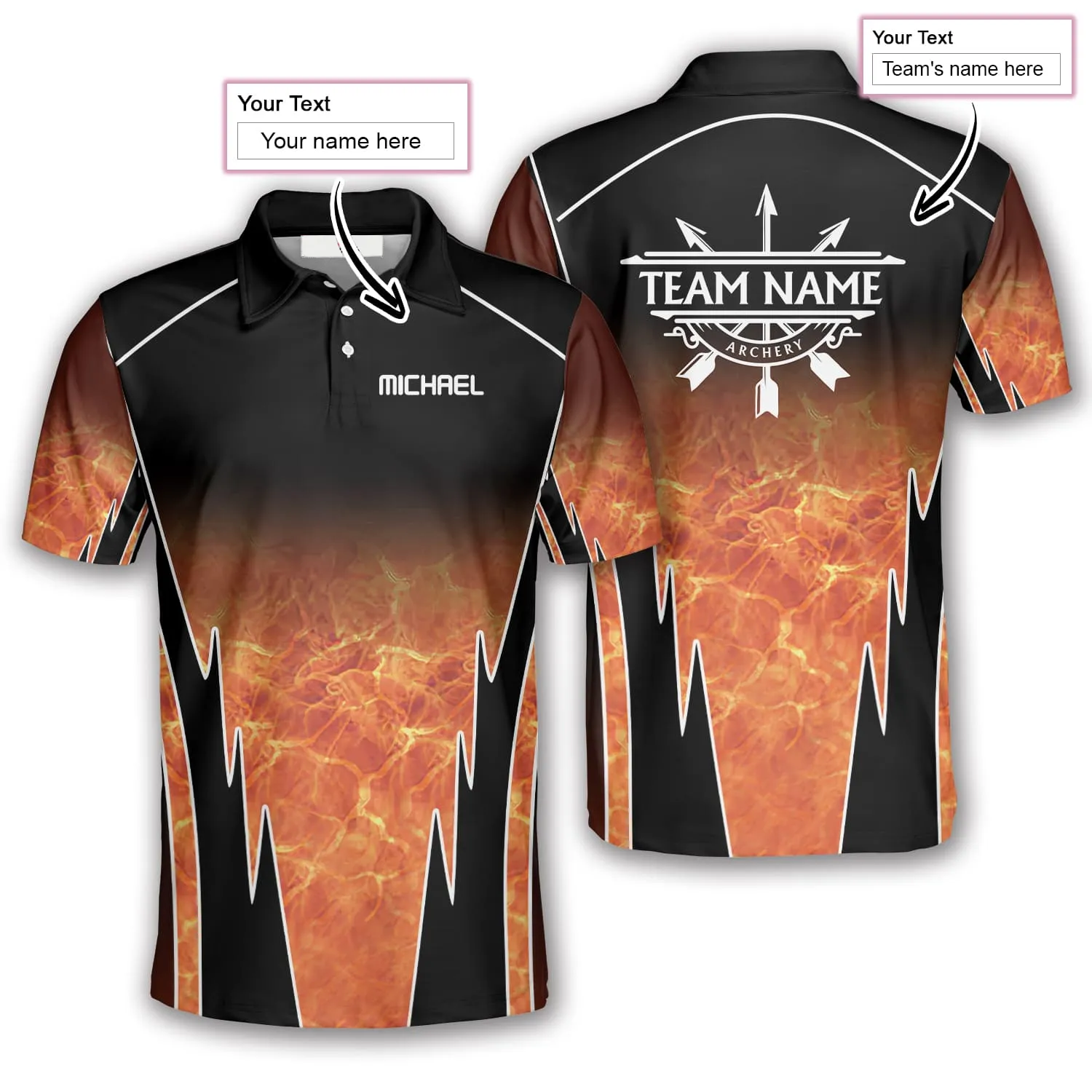 3D All Over Print Blaze Black Custom Archery Polo Shirts for Men, Idea Gift Shirt for Archery