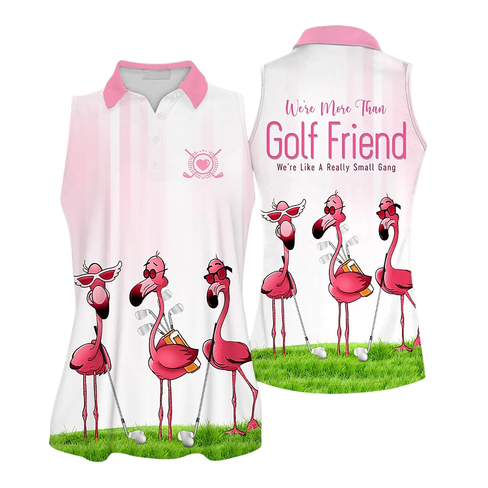 3D All Over Print Golf Friends Flamingo V3 Sleeveless Polo Shirt, Flamingo Shirt