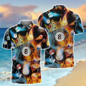 3D All Over Print King Of Ball Polo Shirt, Ball On Fire Shirt, Idea Gift for Billiards Player