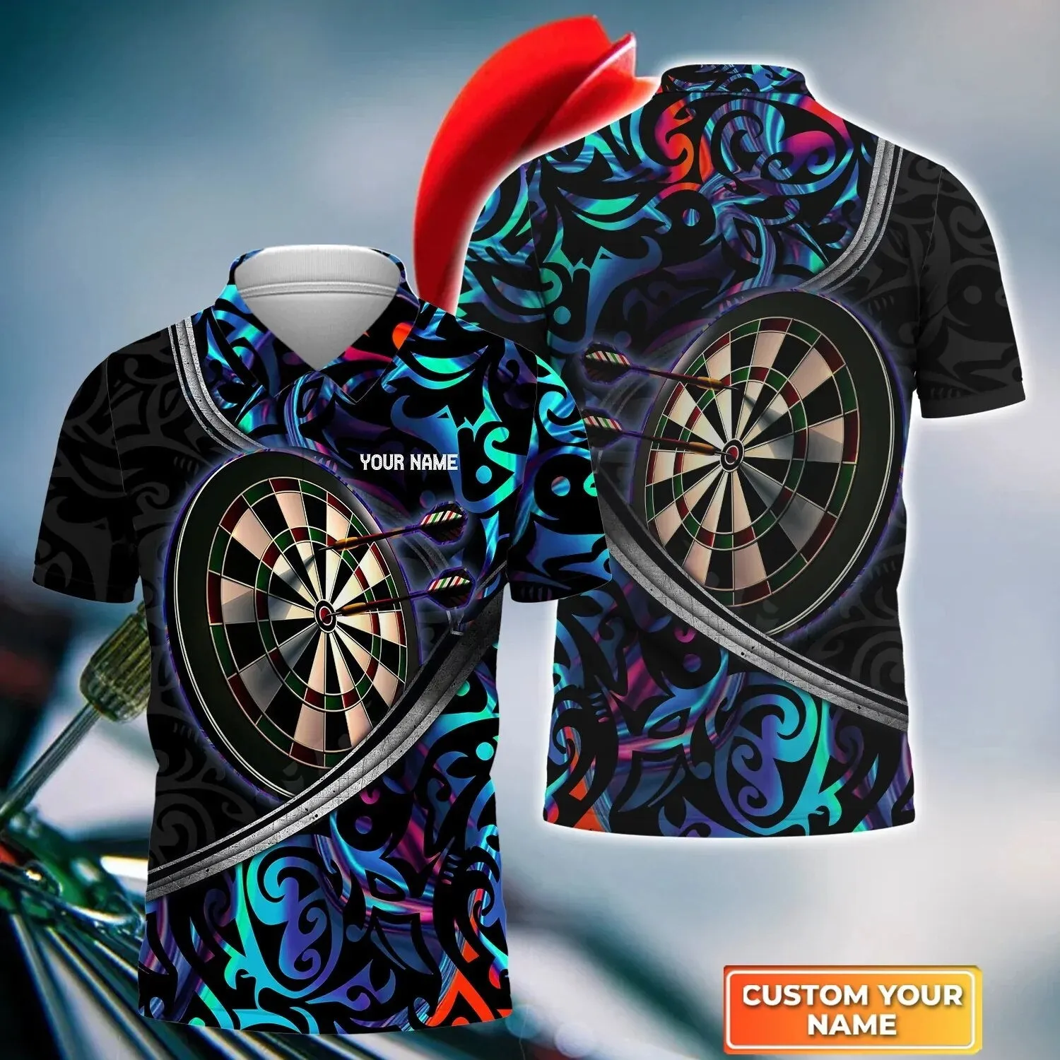 3D All Over Print Multi Color Pattern Dart Unisex Polo Shirt, Idea Uniform Gift for Dart Team