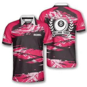 3D All Over Print Pink Grunge Custom Billiard Polo Shirts for Men, Idea Cool Gift for Billiard Team