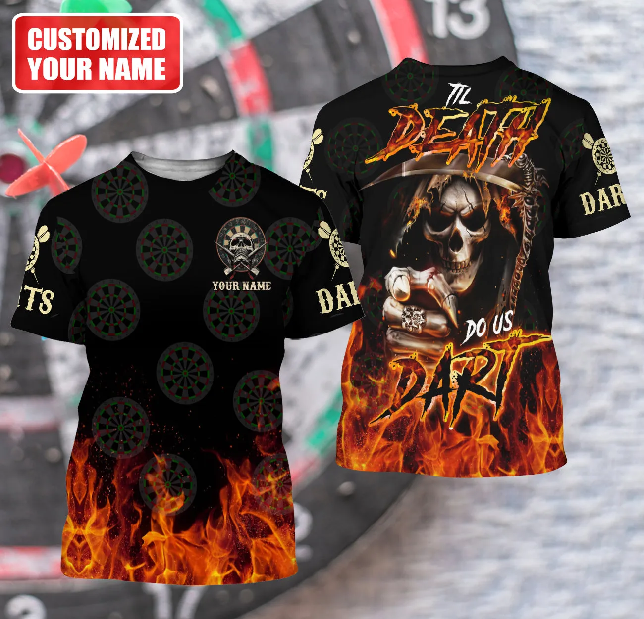 3D All Over Print The Death Do Us Dart Fire Polo Shirt, Custom Name Dart Player, Dart Shirt