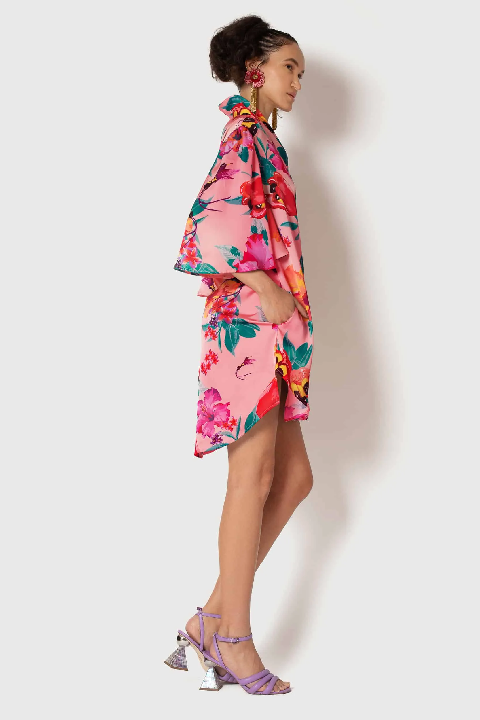 Ackee Print Fan Sleeve Dress