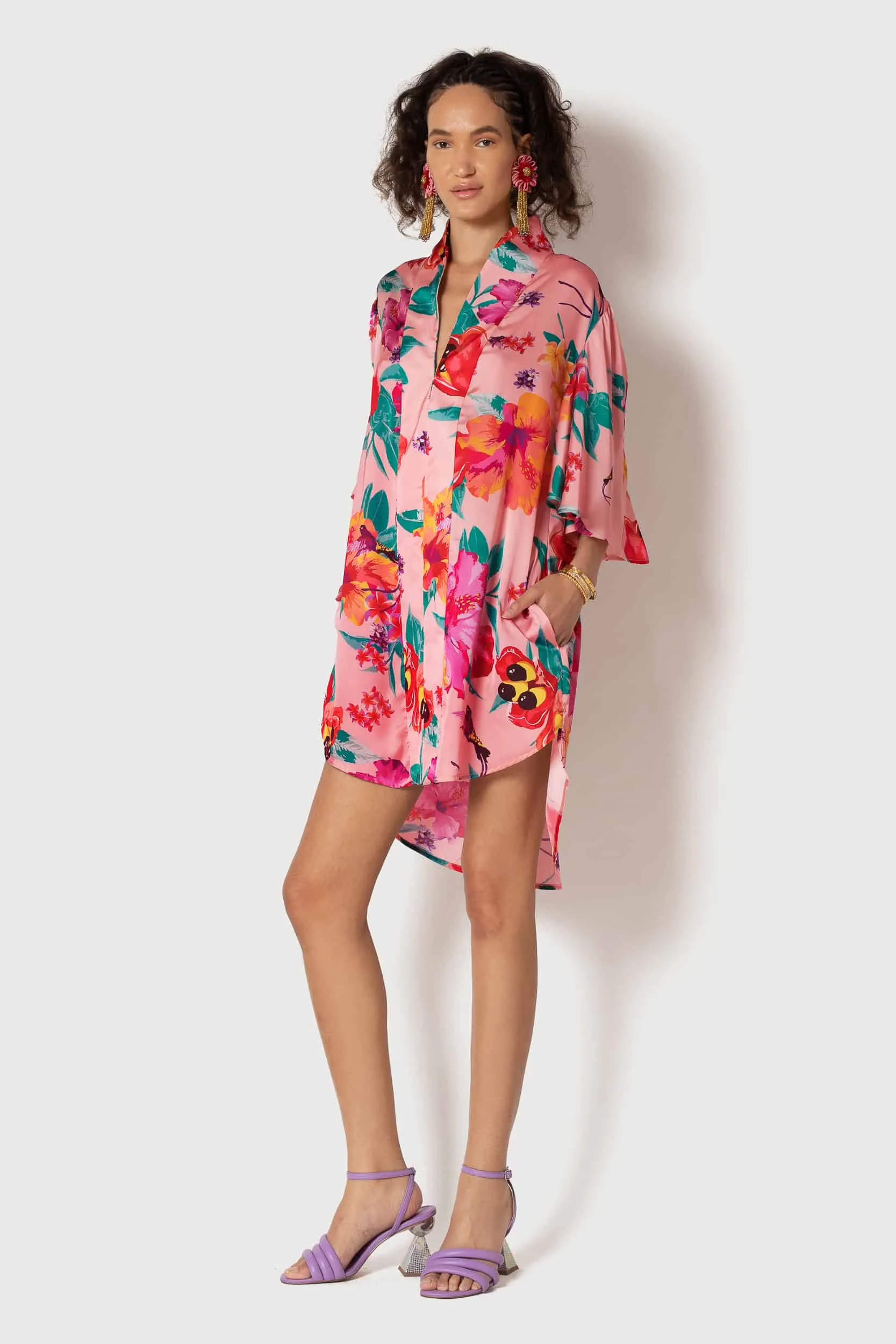 Ackee Print Fan Sleeve Dress