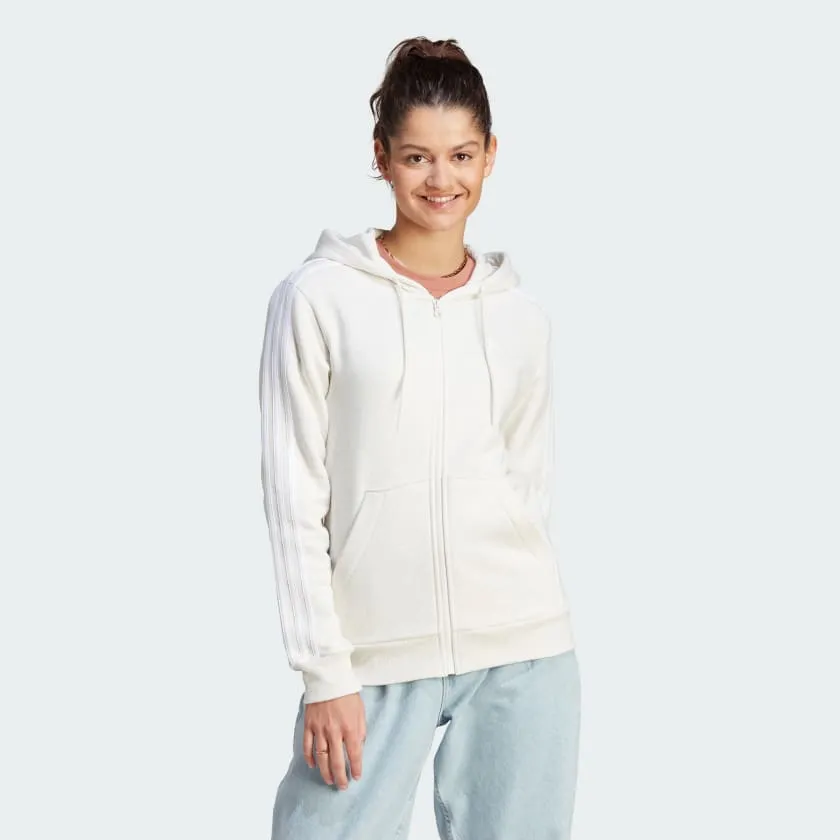 ADIDAS ESSENTIALS 3-STRIPES FULL-ZIP FLEECE HOODIE - OFF WHITE