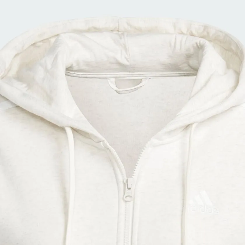 ADIDAS ESSENTIALS 3-STRIPES FULL-ZIP FLEECE HOODIE - OFF WHITE