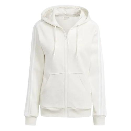 ADIDAS ESSENTIALS 3-STRIPES FULL-ZIP FLEECE HOODIE - OFF WHITE