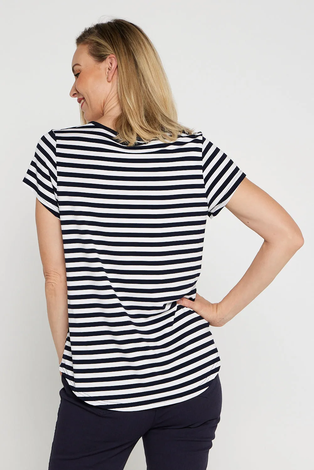 Alison Bamboo Tee - White/Navy Stripe