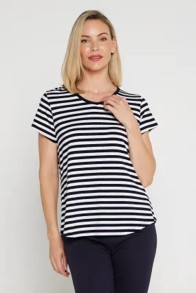 Alison Bamboo Tee - White/Navy Stripe