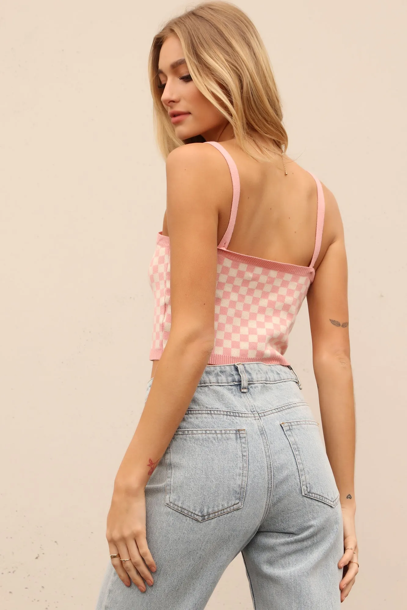 Aly Checkerboard Cropped Top - Blush/combo