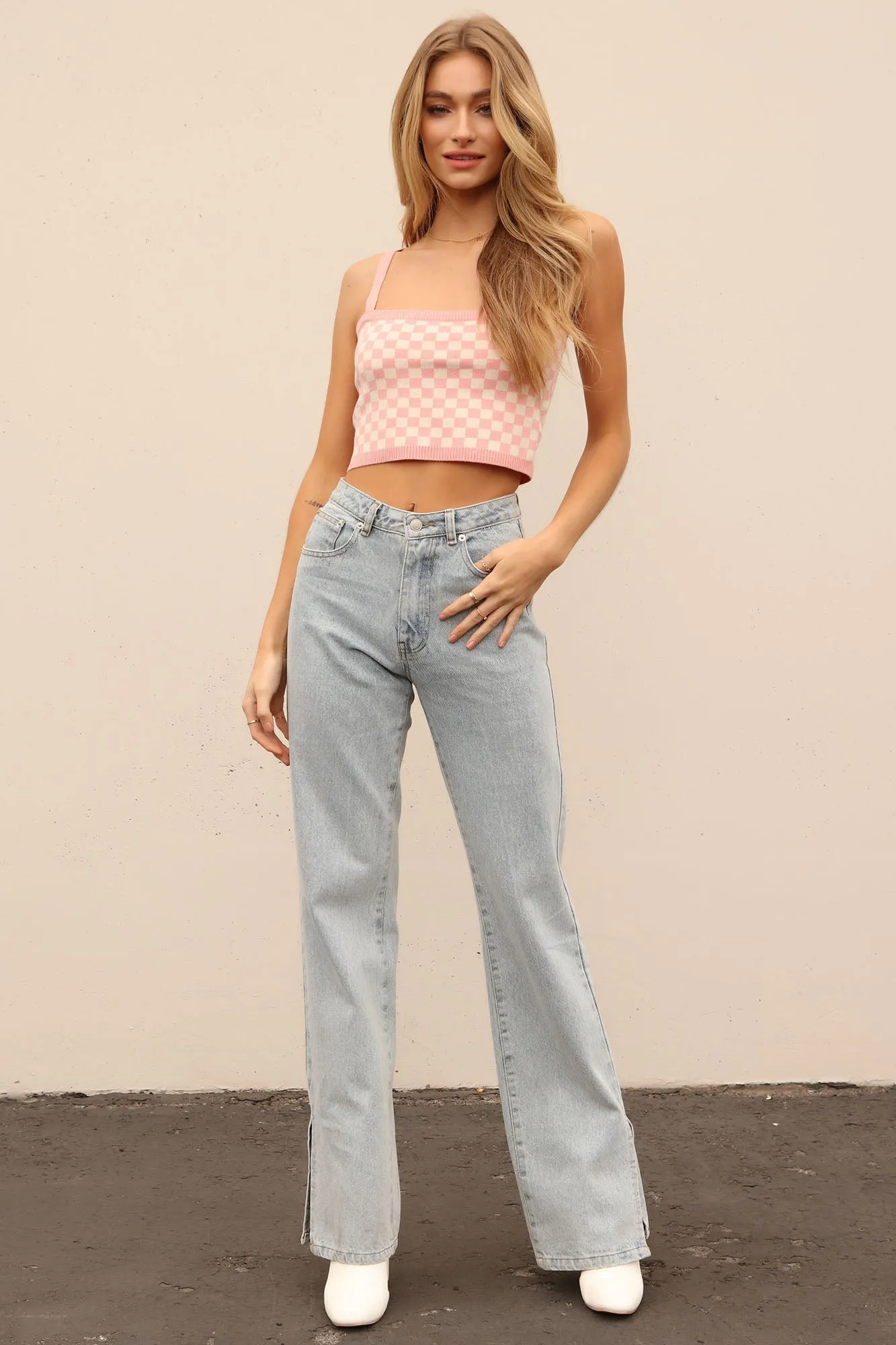 Aly Checkerboard Cropped Top - Blush/combo