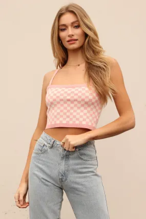 Aly Checkerboard Cropped Top - Blush/combo