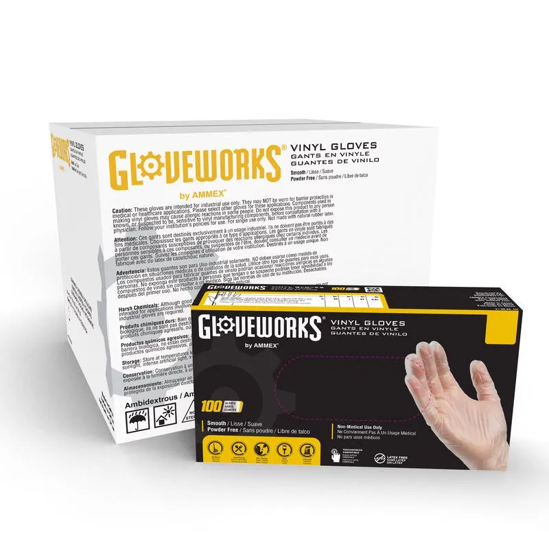 AMMEX Gloveworks Vinyl Disposable Gloves Medium Clear Powder Free 100 pk