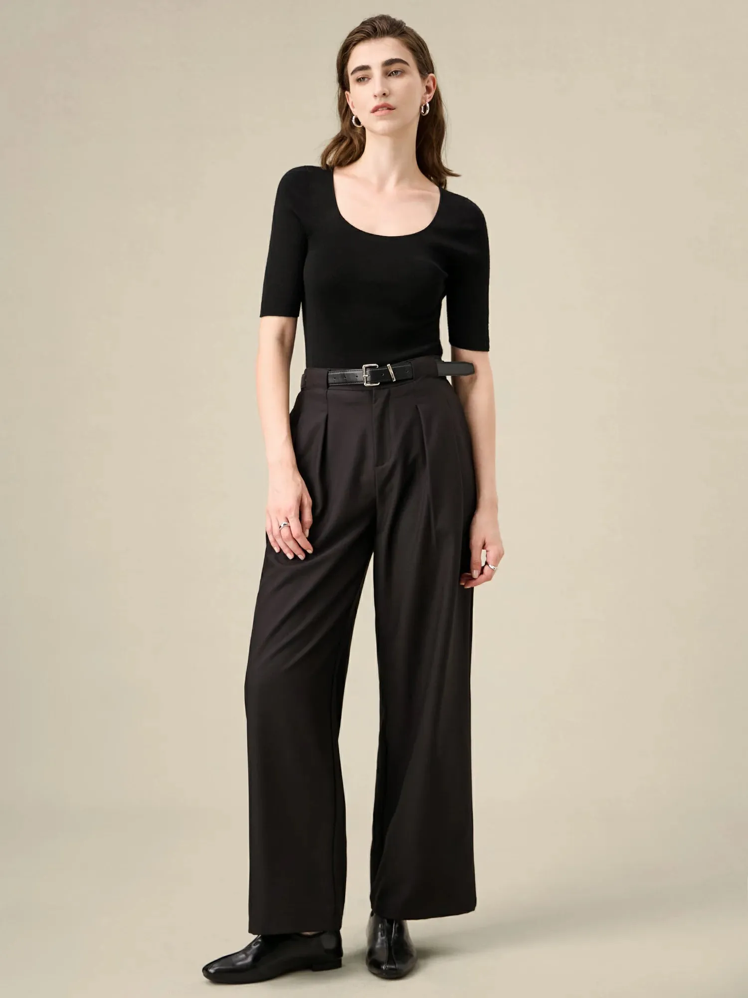 Amoretu Lyocell & Acetate Business Work Loose-Fit Pants