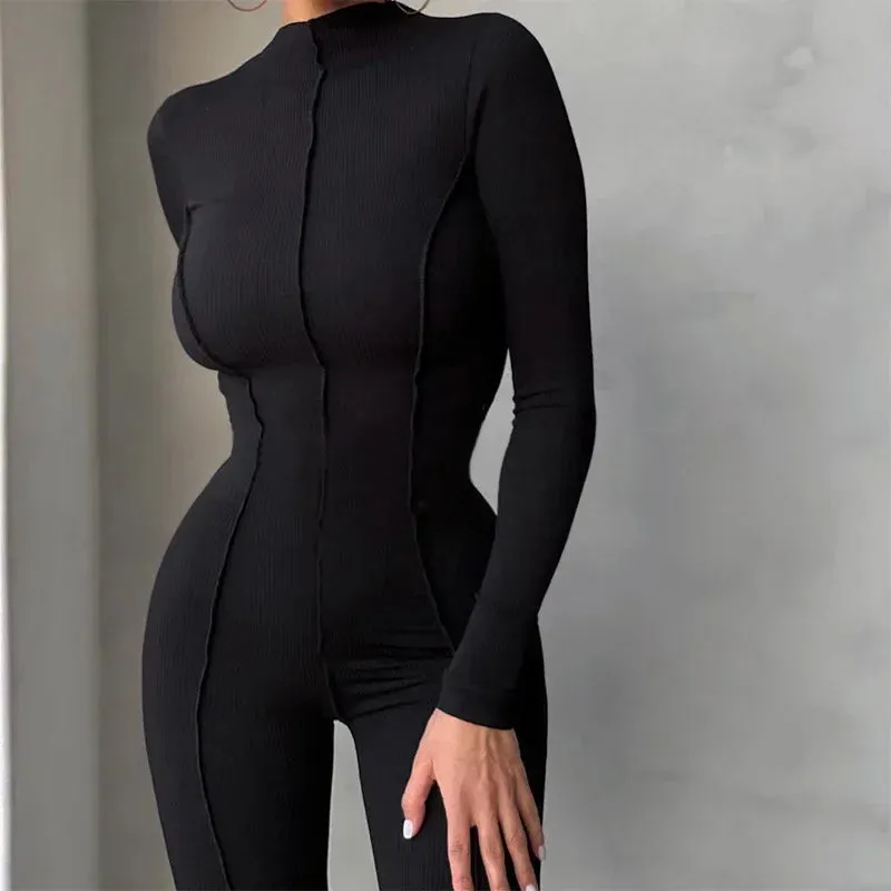 Amozae-Amazon Best Selling Cross-border Foreign Trade Jumpsuit Slim Fit European Style Long Sleeve Round Neck High Women's Romper