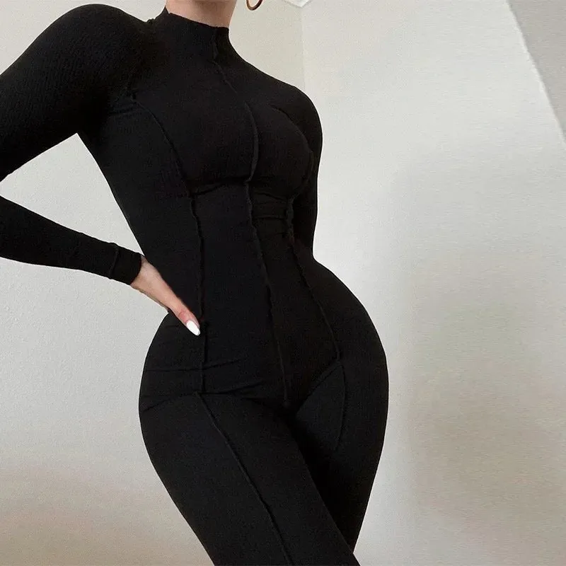 Amozae-Amazon Best Selling Cross-border Foreign Trade Jumpsuit Slim Fit European Style Long Sleeve Round Neck High Women's Romper