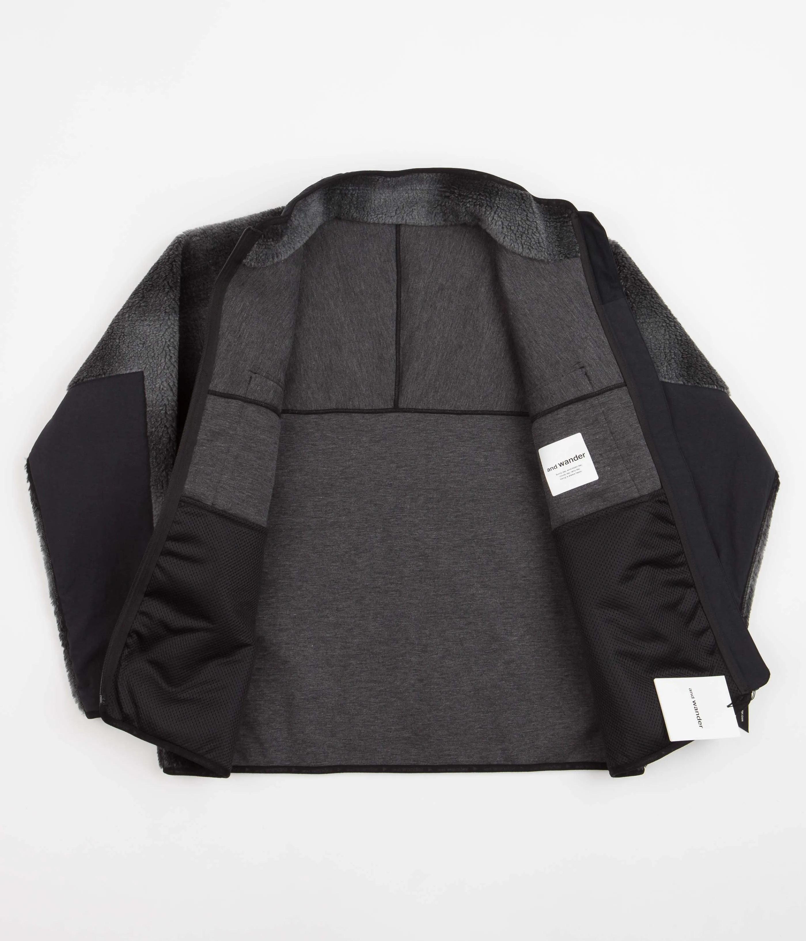 and wander Check Boa Jacket - Black