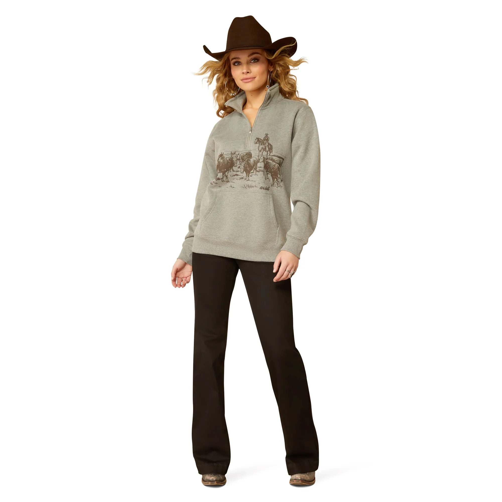 Ariat Ladies 1/2 Zip Heather Grey Sweatshirt 10052000