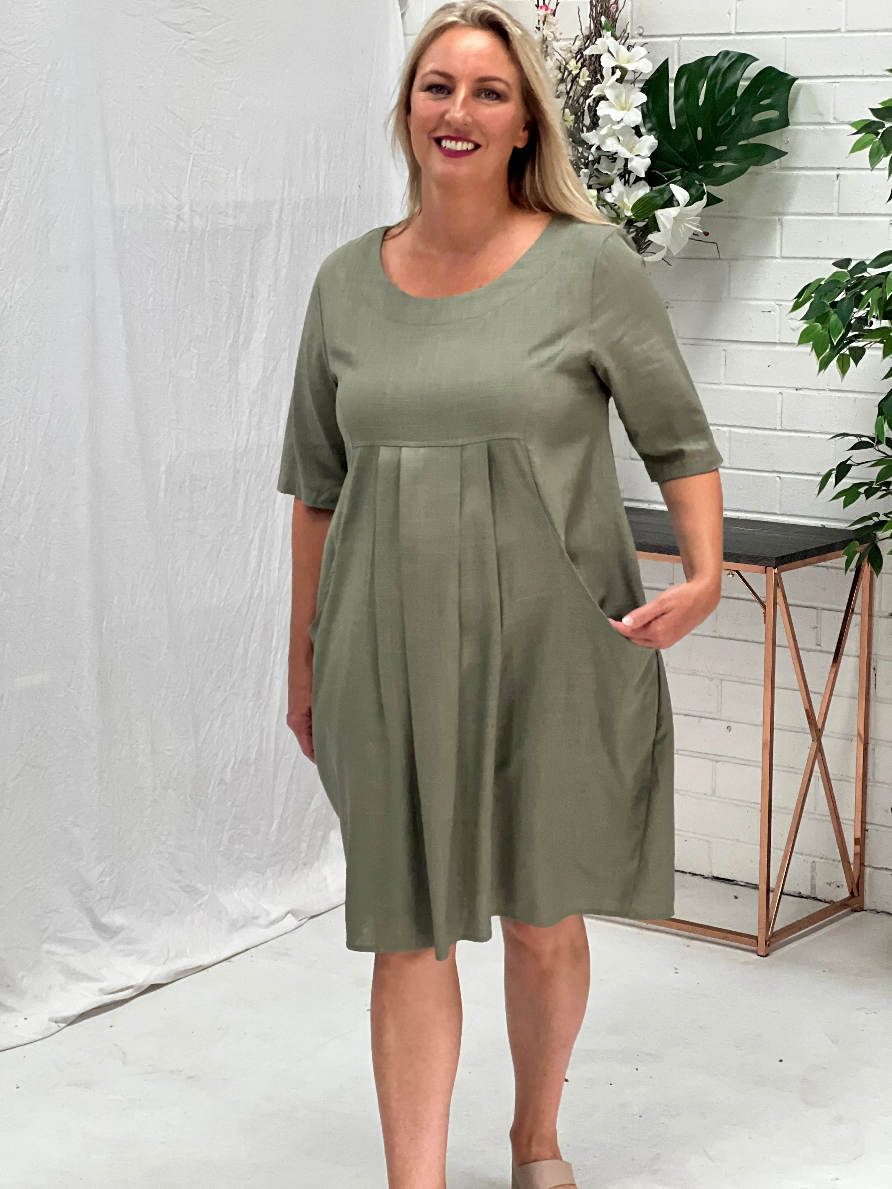 Bailee Sage Linen Dress