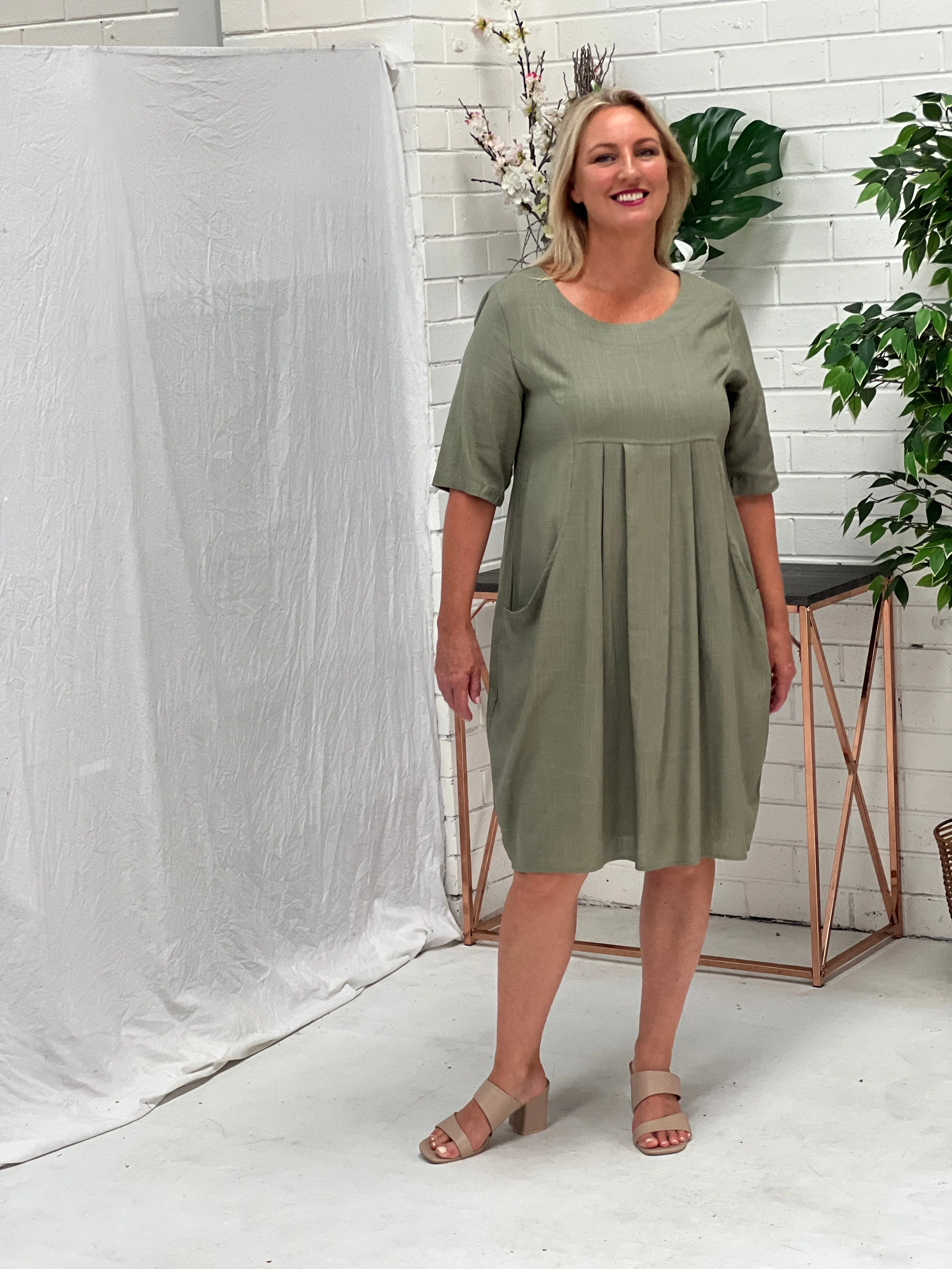 Bailee Sage Linen Dress