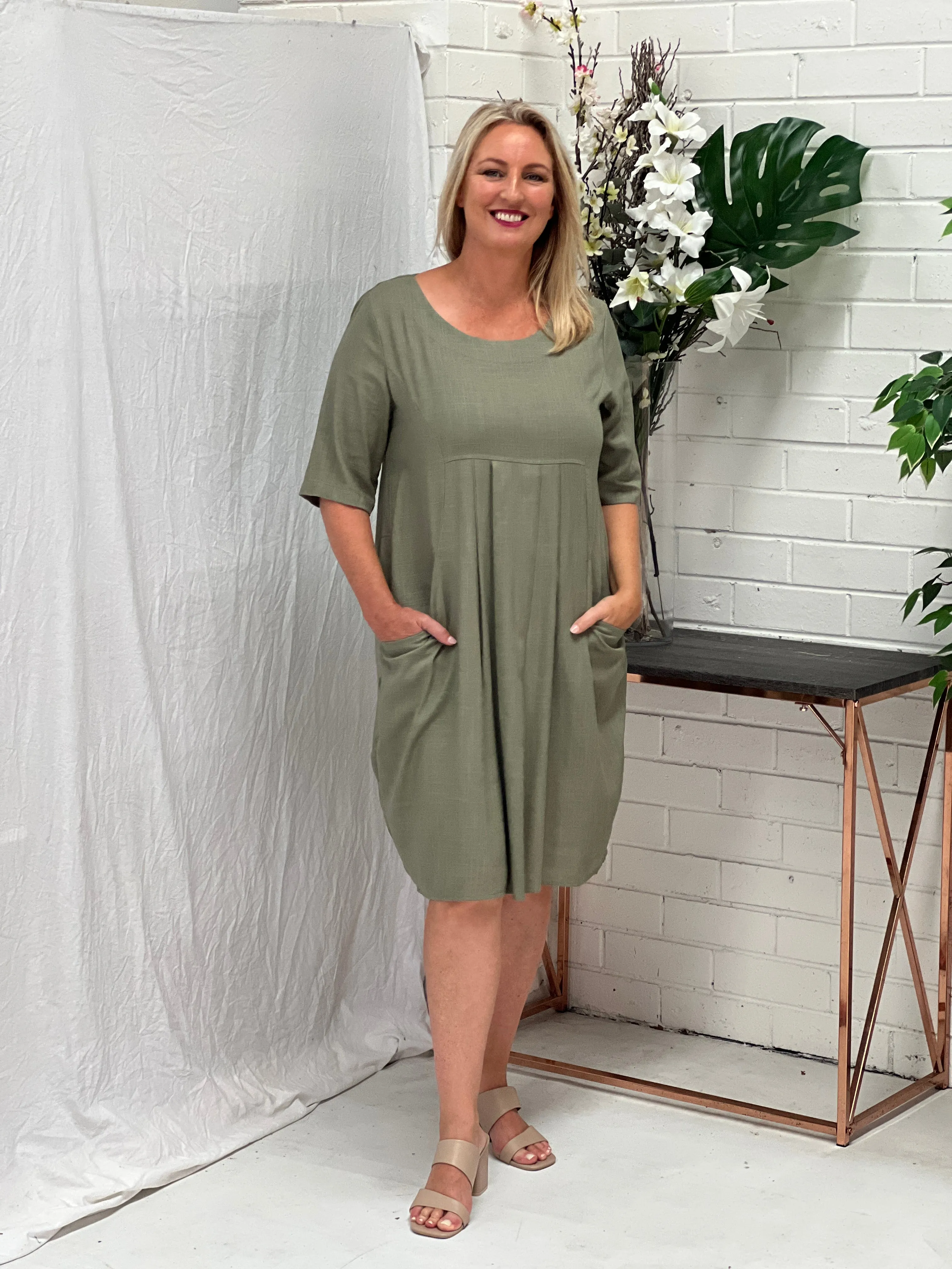 Bailee Sage Linen Dress