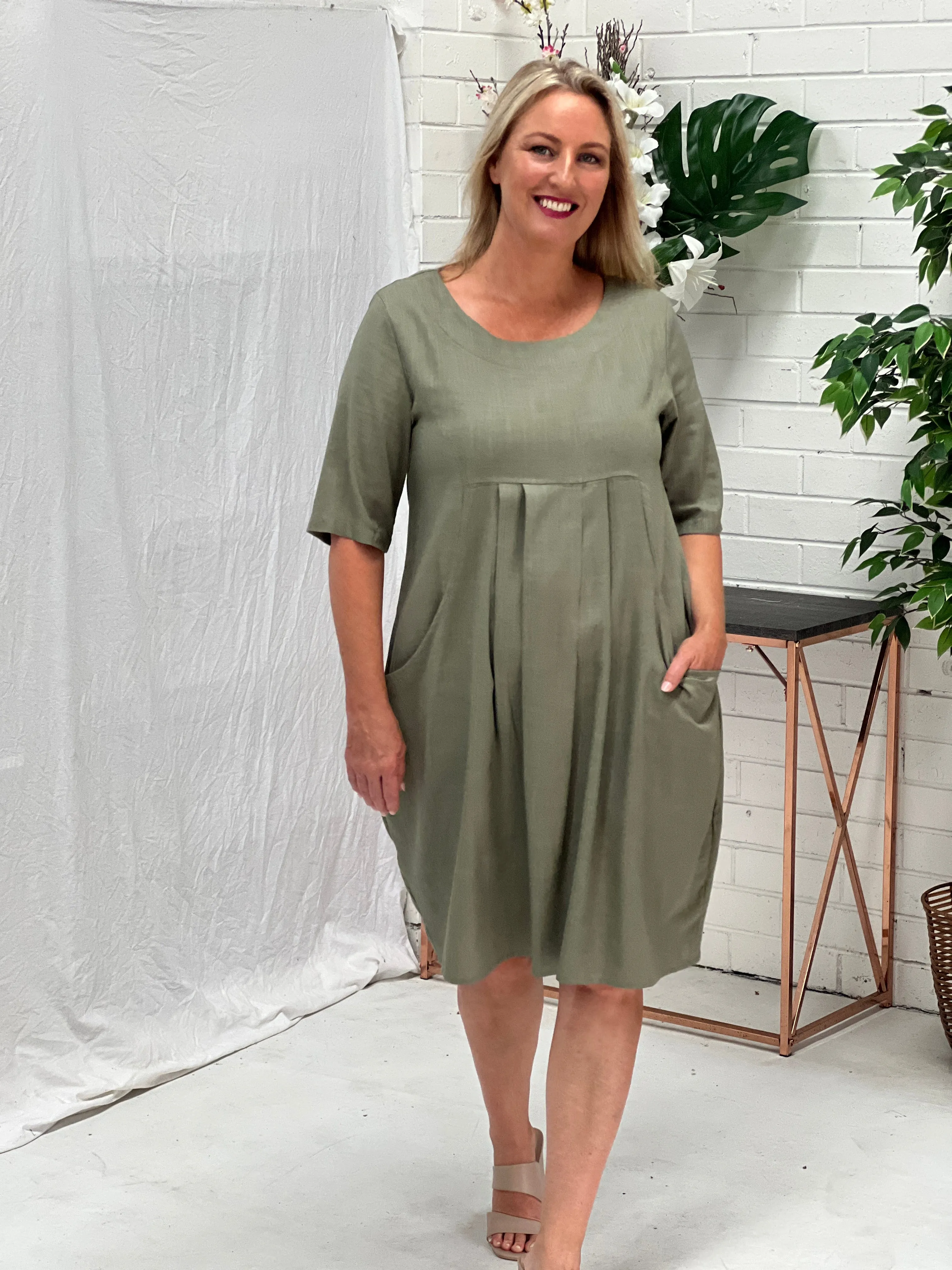 Bailee Sage Linen Dress