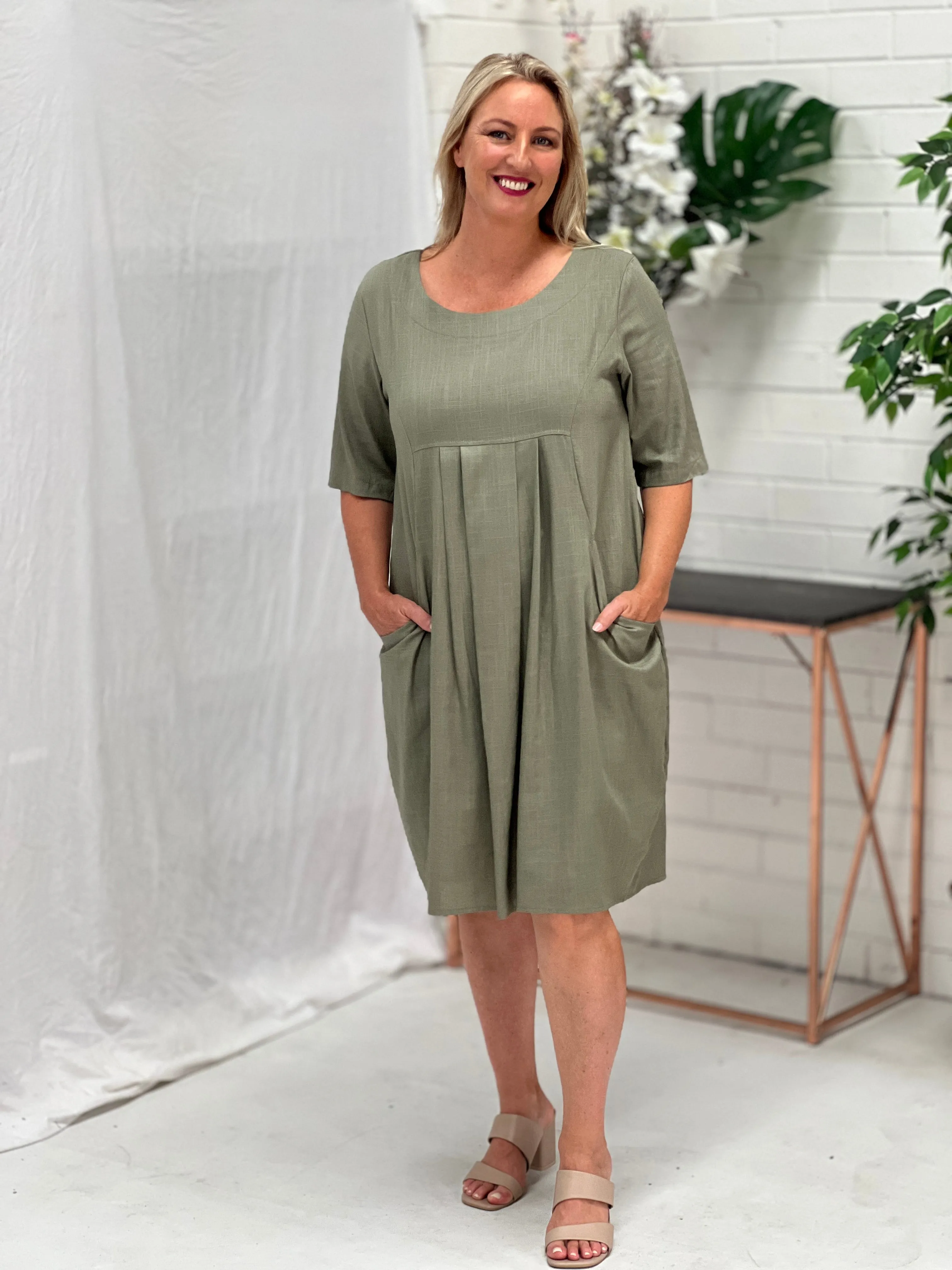 Bailee Sage Linen Dress