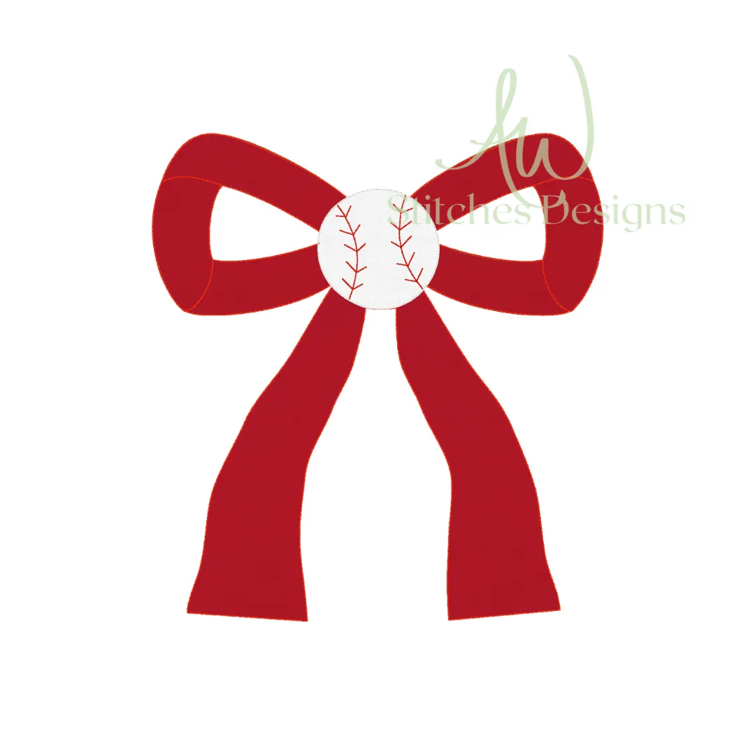 Baseball Side Bow Bean Stitch Appliqué Sweatshirt Design for Machine Embroidery