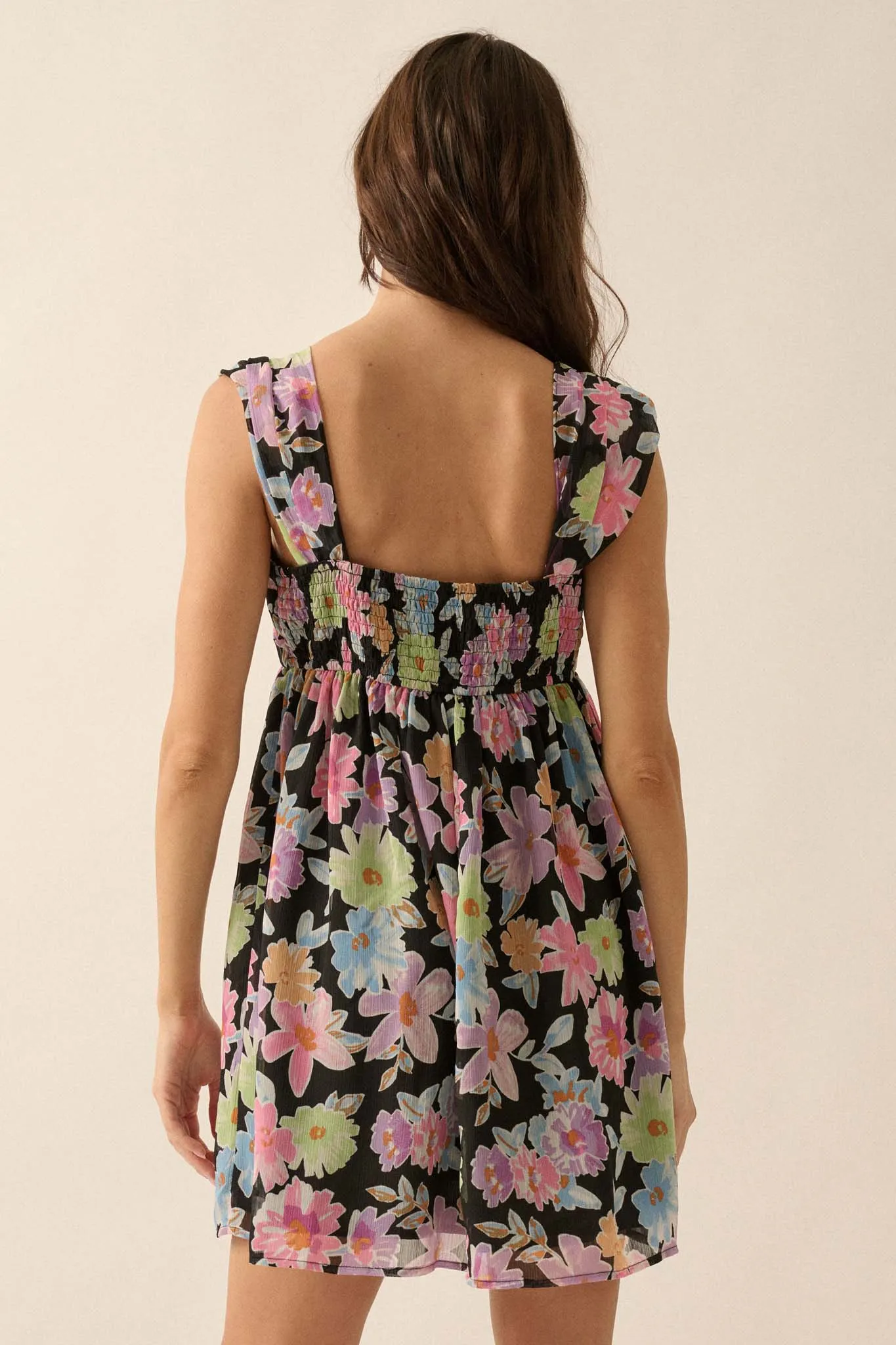 Beaming Blossoms Floral Chiffon Mini Dress