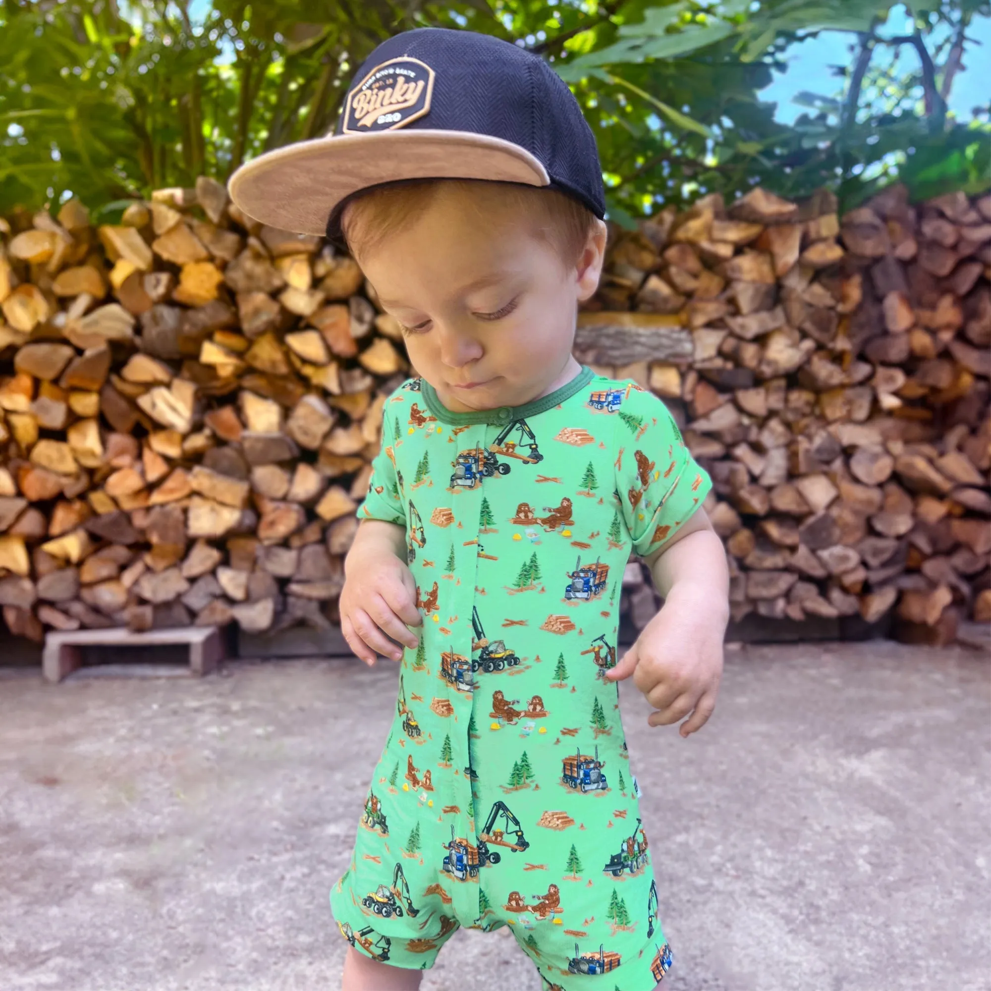 Bigfoot Logging Adventure Short Two-Way Zippy Romper (0-3T)