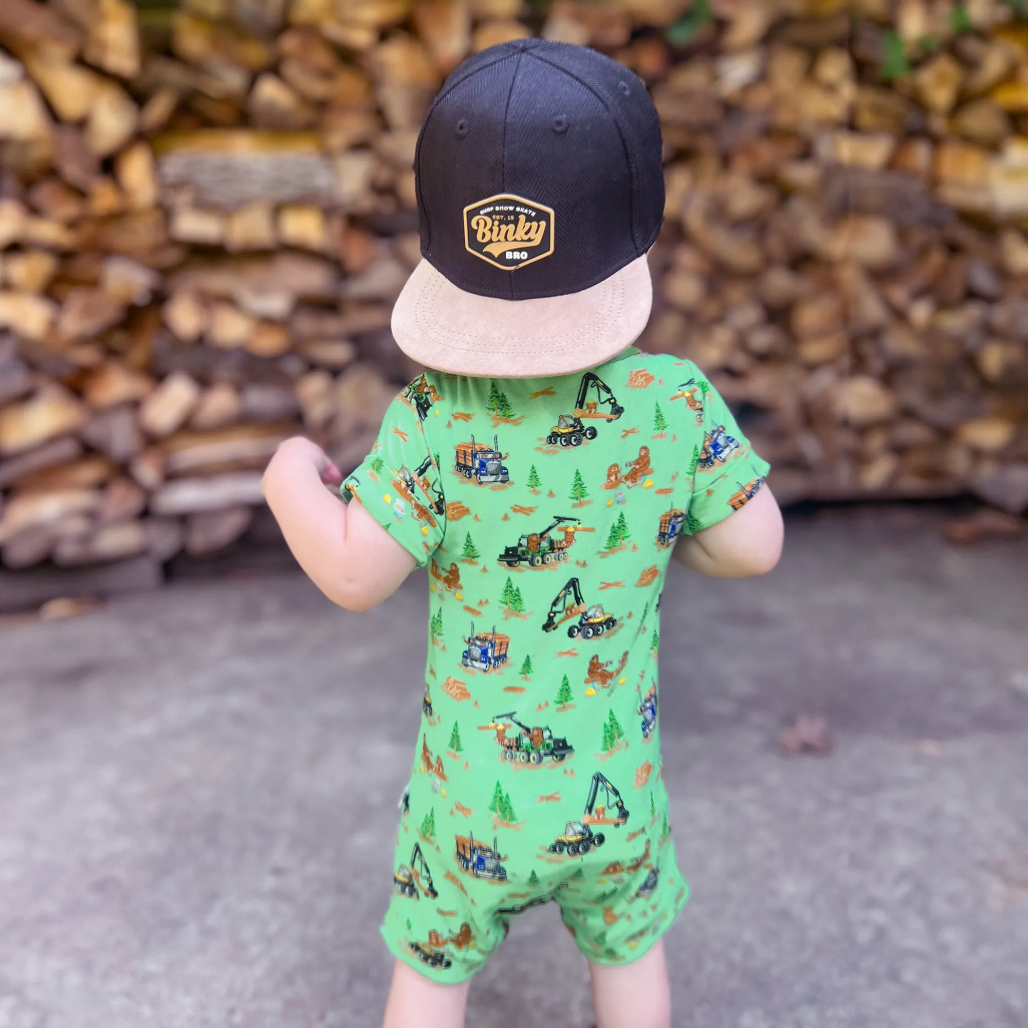 Bigfoot Logging Adventure Short Two-Way Zippy Romper (0-3T)