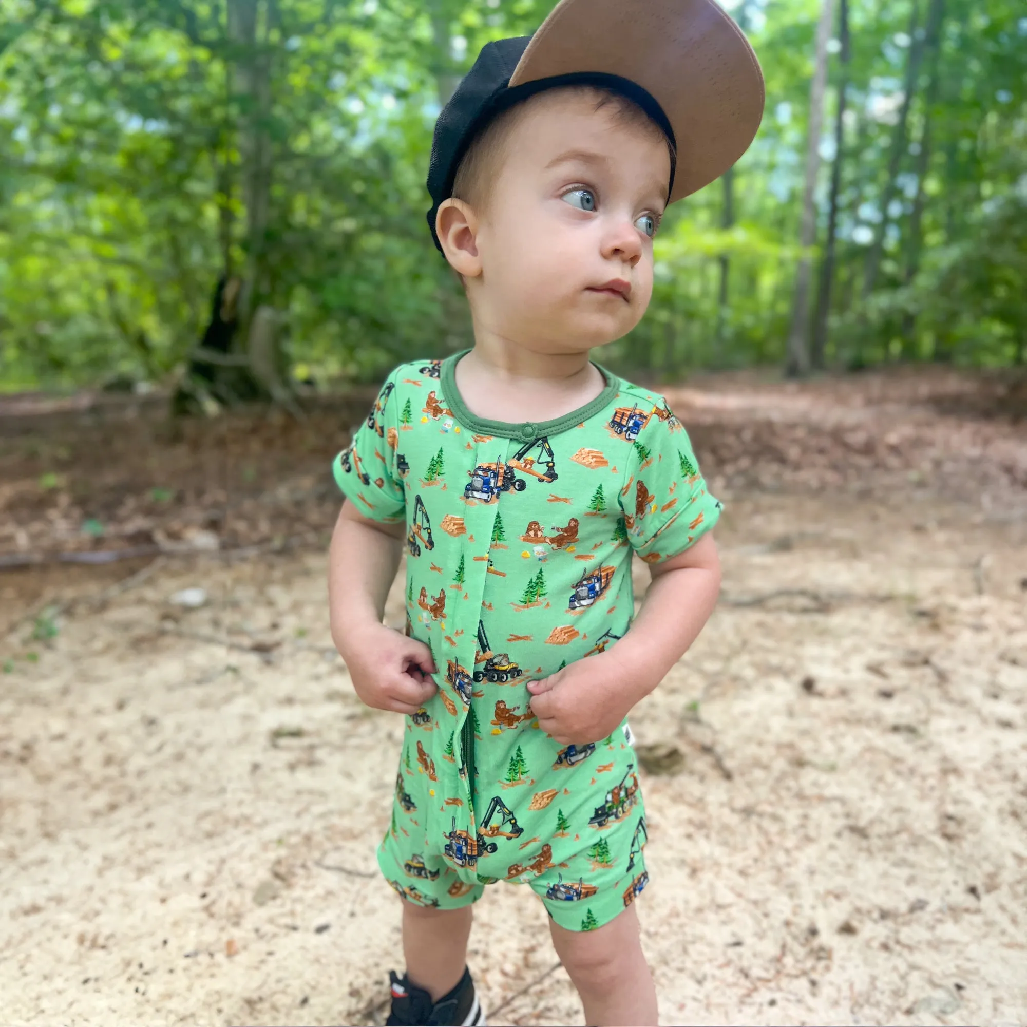 Bigfoot Logging Adventure Short Two-Way Zippy Romper (0-3T)