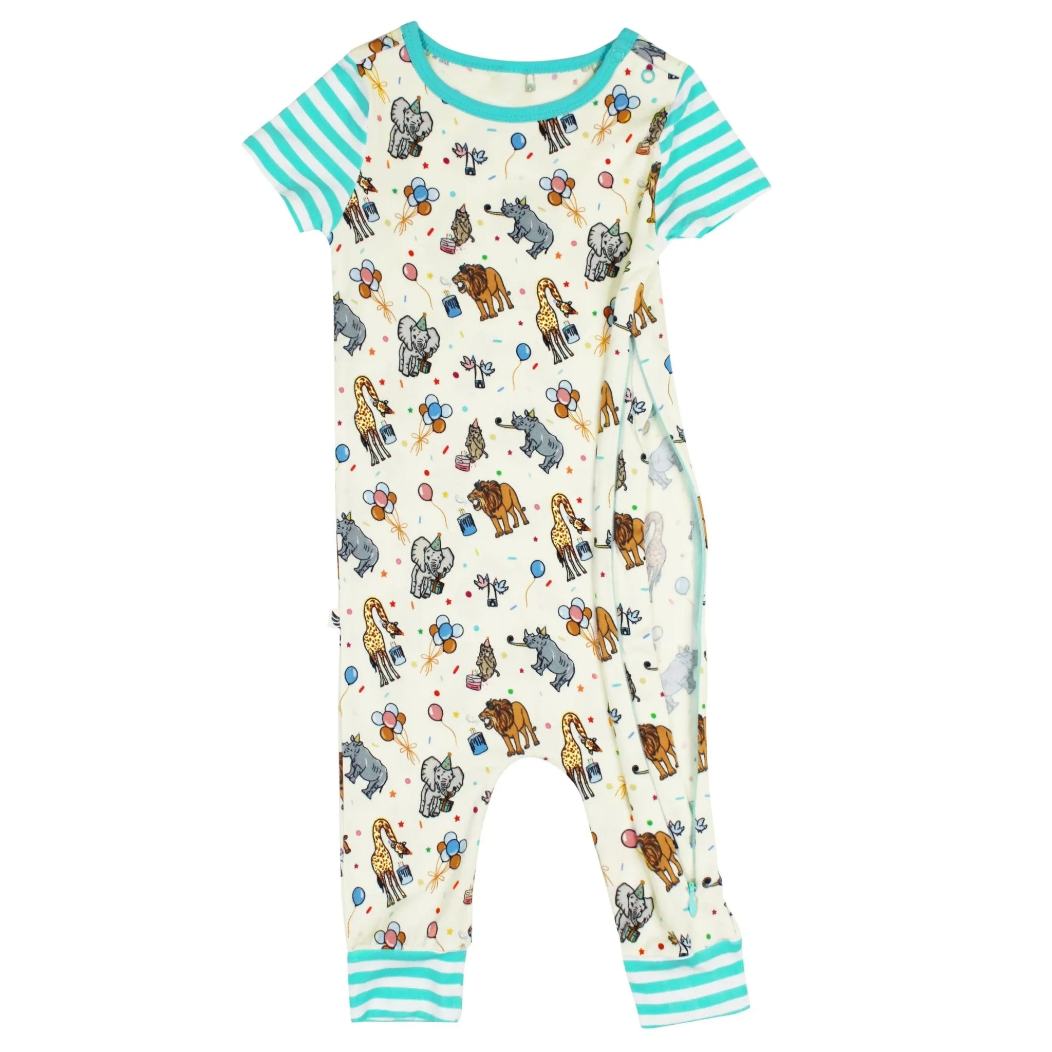 Birthday Party Animals Take the Cake Romper with Side Zipper (0-3T)