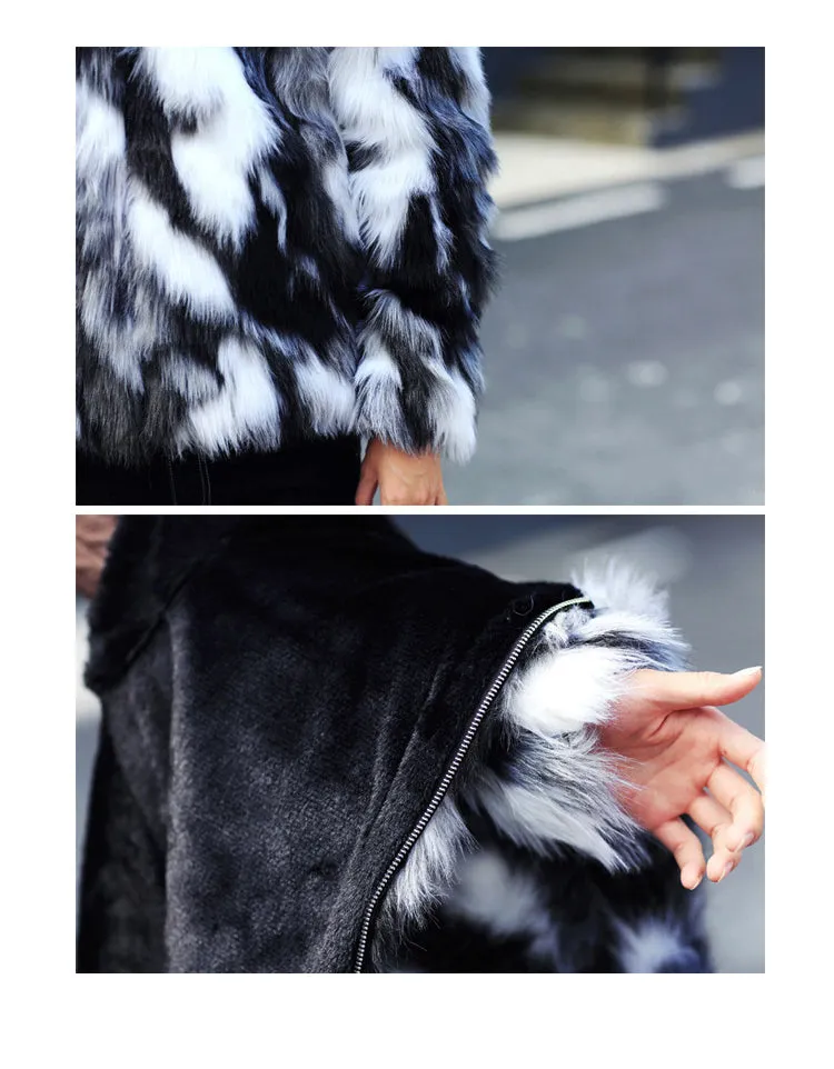 Black and White Fur Luxurious Men Jacket with Hoody