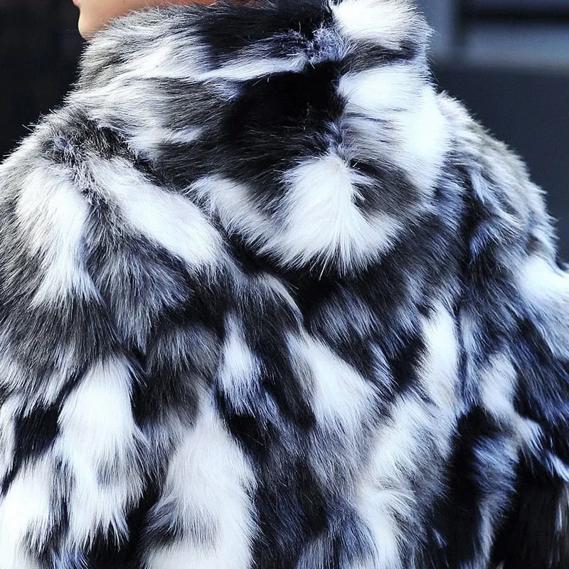 Black and White Fur Luxurious Men Jacket with Hoody