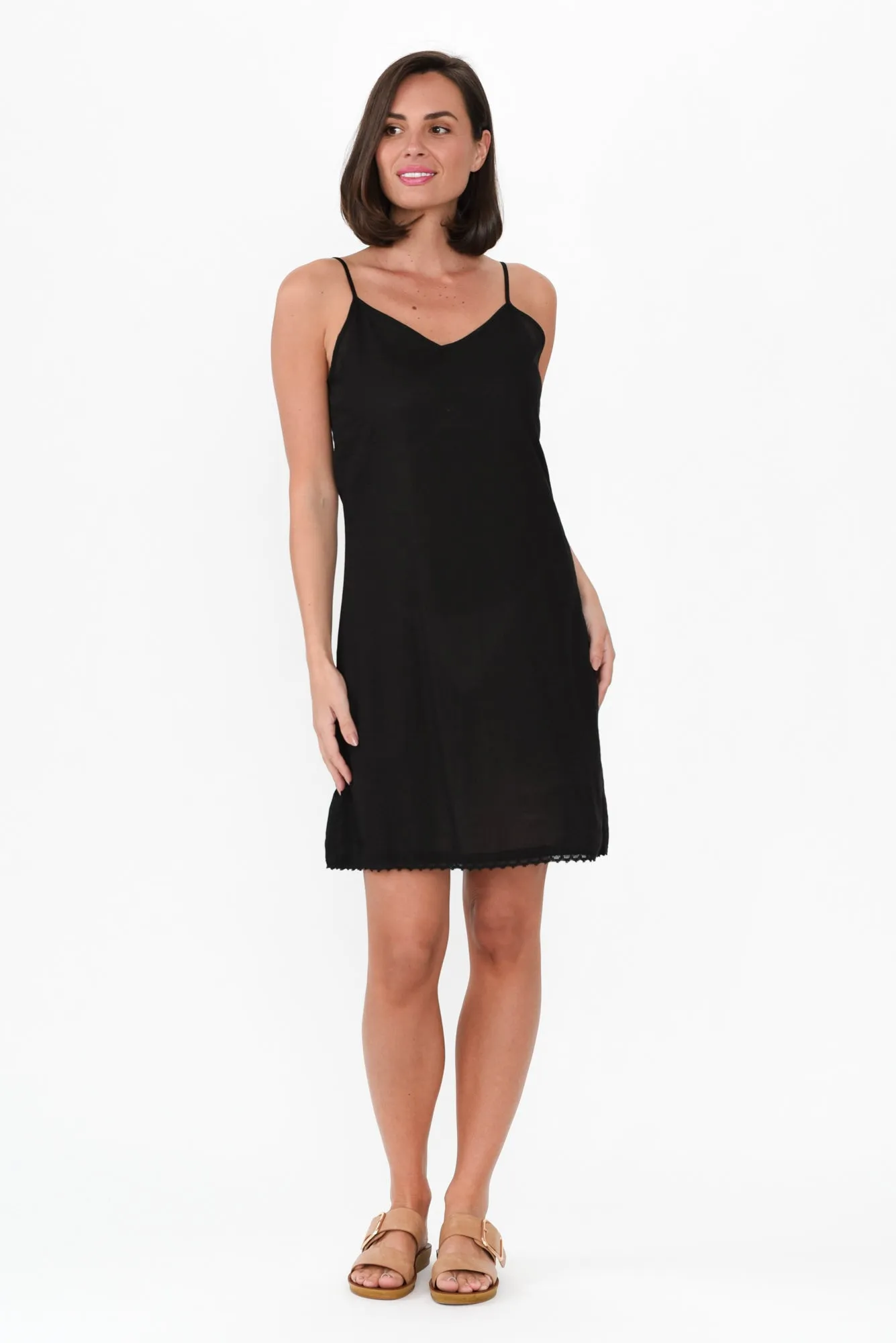 Black Cotton Slip Dress