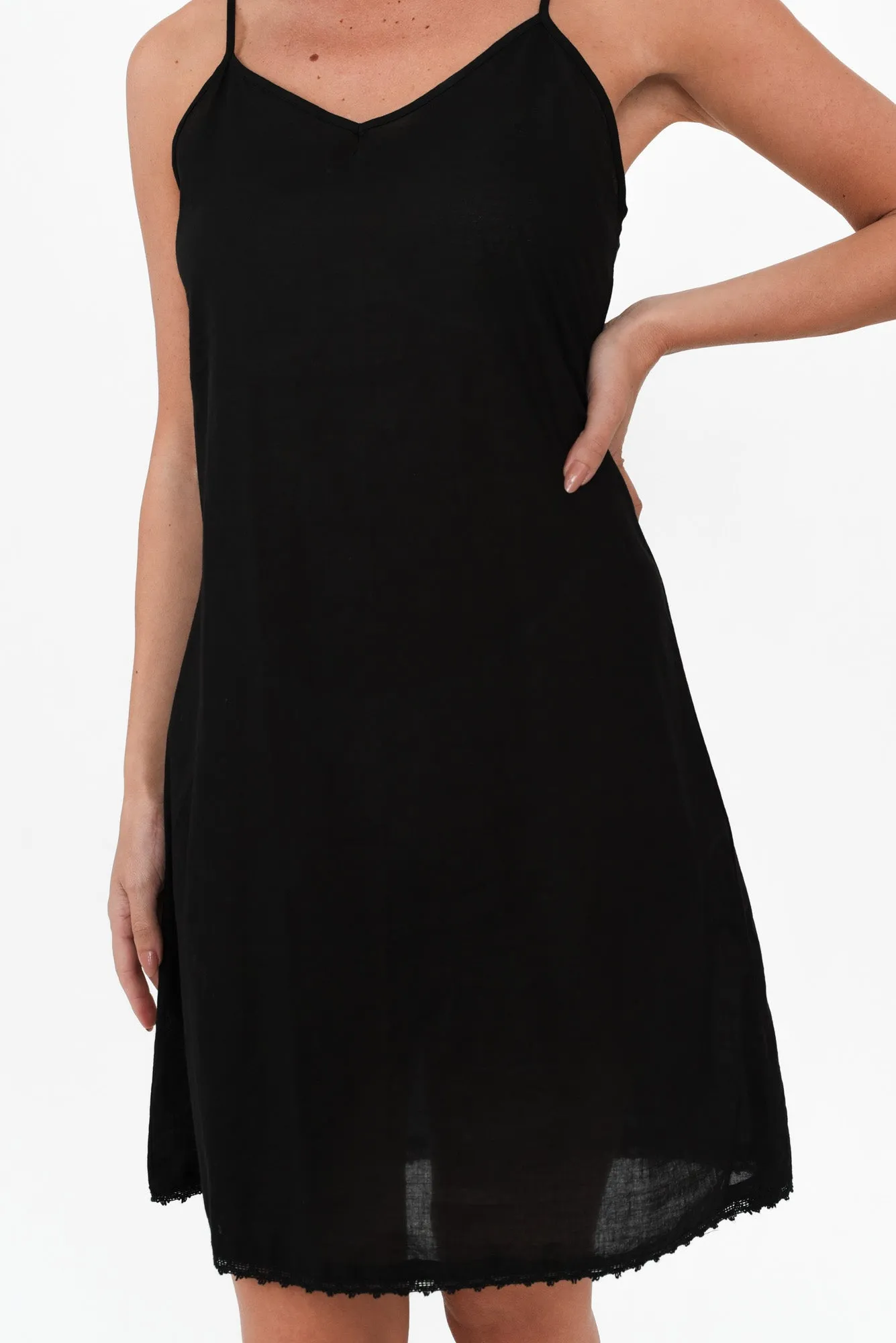 Black Cotton Slip Dress