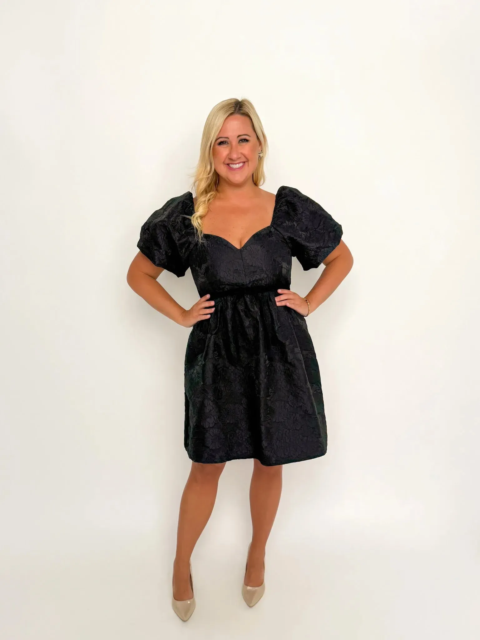 Black Jacquard Sweetheart Neck Dress