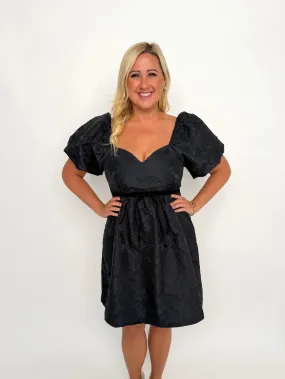 Black Jacquard Sweetheart Neck Dress