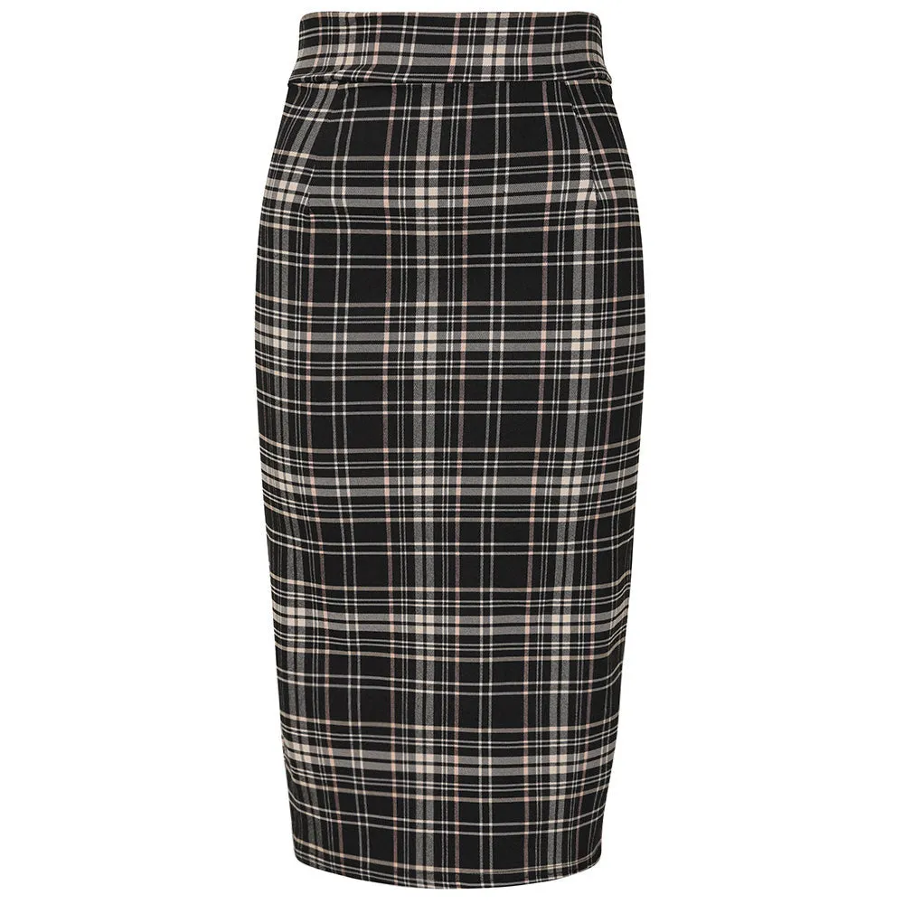 Black White & Grey Checked Office Pencil Skirt