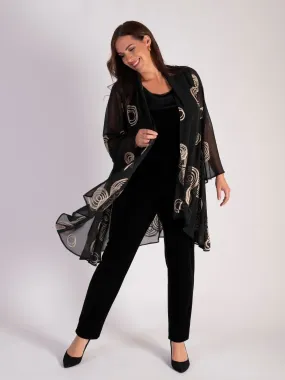 Black/Beige Embroidered Circles Jacket with Split Cuff Detail